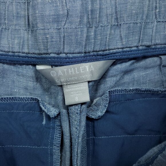 Athleta Cabo Linen Jogger Size 8 Pants Elastic Waist Drawstring Zip Pockets - Picture 10 of 13